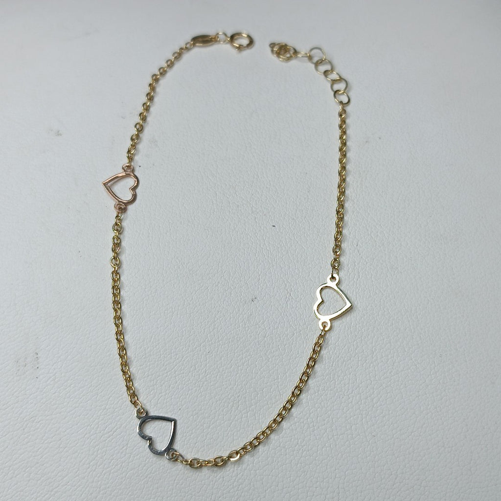 PULSERA ESPECIAL CON CORAZONES 10K 18 CM 1.2 GR (NUEVO)