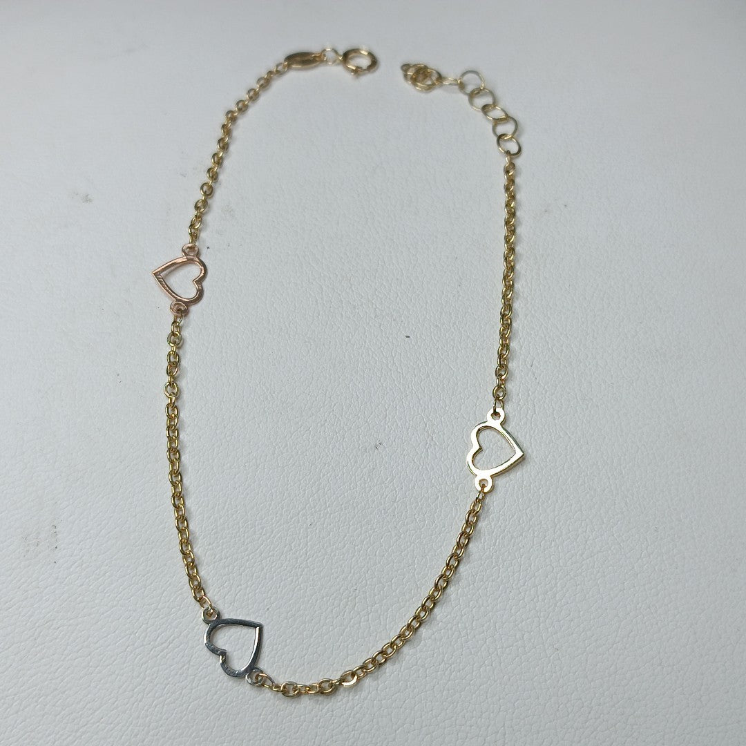 PULSERA ESPECIAL CON CORAZONES 10K 18 CM 1.2 GR (NUEVO)