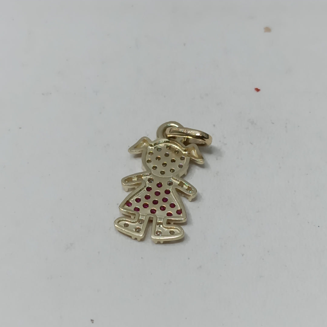 DIJE NIÑA CON CIRCONIAS Y PIEDRAS DE COLOR 10K 1 GR (NUEVO)