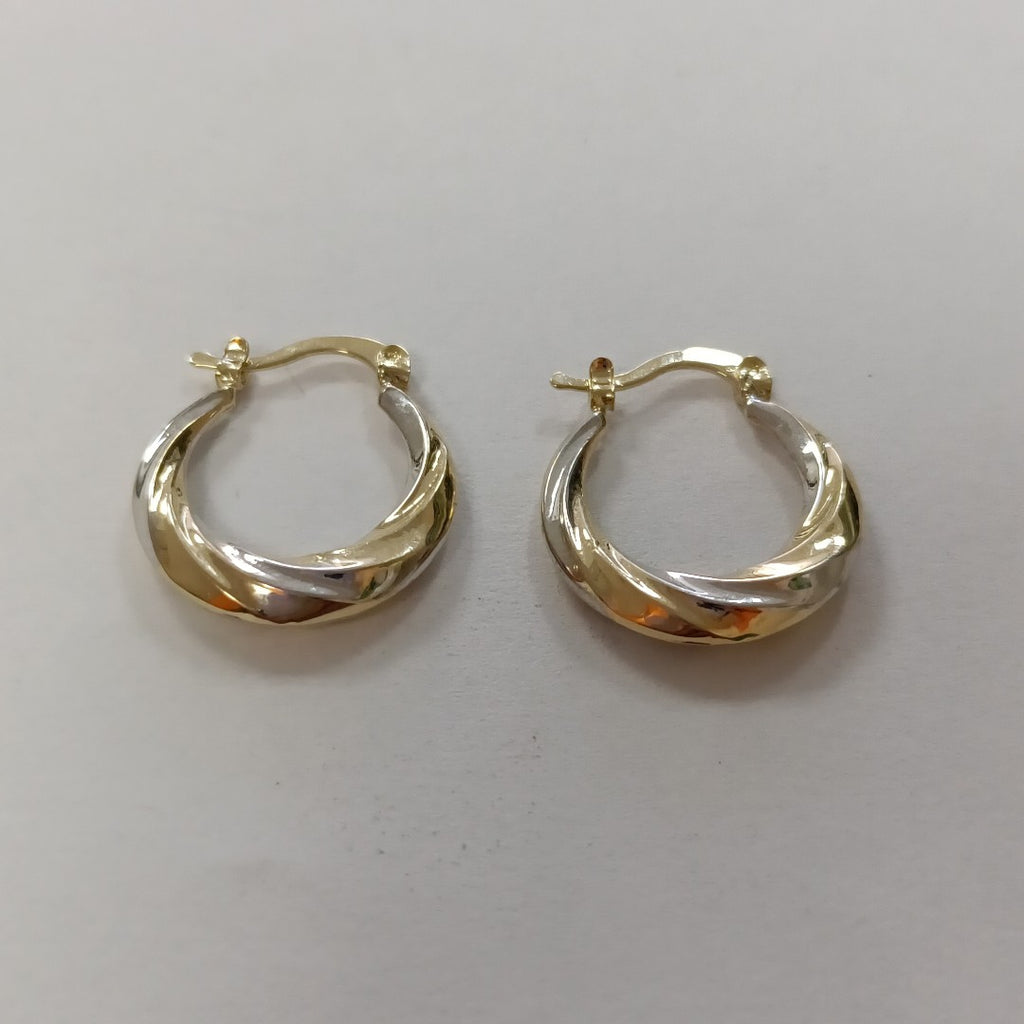 ARETES TEJIDO ARRACADA TRENZADA COMBINADA 14K 1.9 GR (NUEVO)