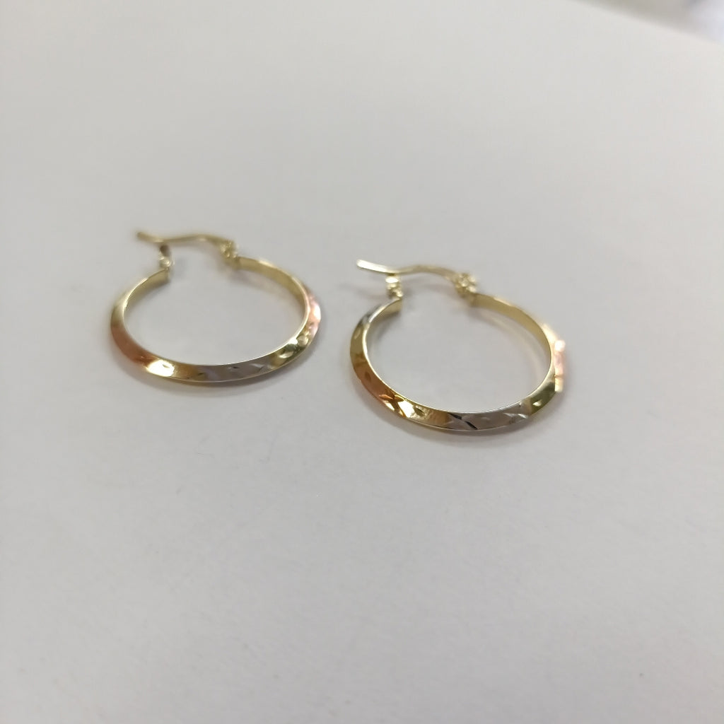ARETES TEJIDO ARRACADAS BISELADAS COMBINADAS 14K 1.3 GR (NUEVO)