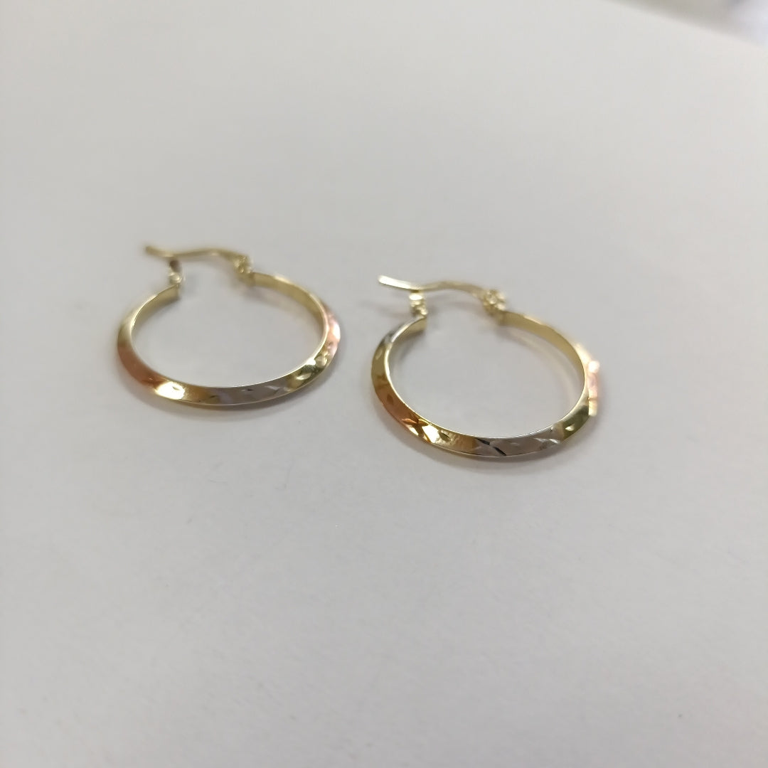 ARETES TEJIDO ARRACADAS BISELADAS COMBINADAS 14K 1.3 GR (NUEVO)