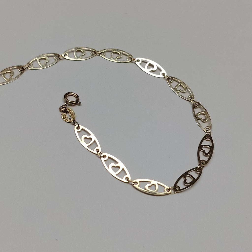 PULSERA TEJIDO ESPECIAL CON CORAZON 14K 18 CM 1.3 GR (NUEVO)