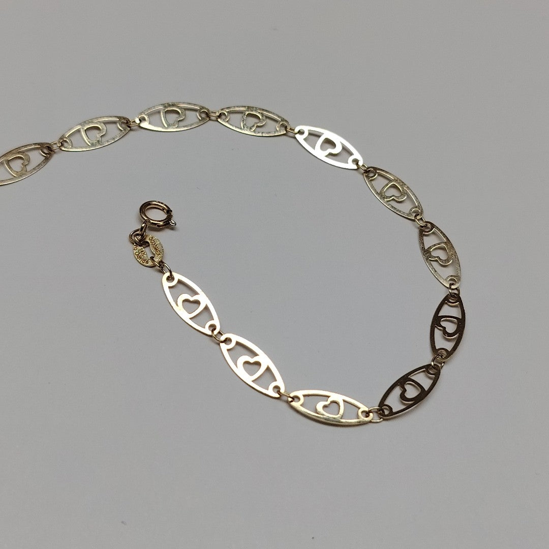 PULSERA TEJIDO ESPECIAL CON CORAZON 14K 18 CM 1.3 GR (NUEVO)
