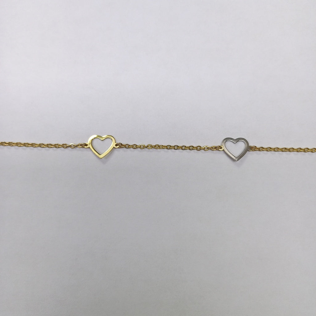 PULSERA ESPECIAL CON CORAZONES CONBINADOS 14K 18 CM 1.7 GR (NUEVO)