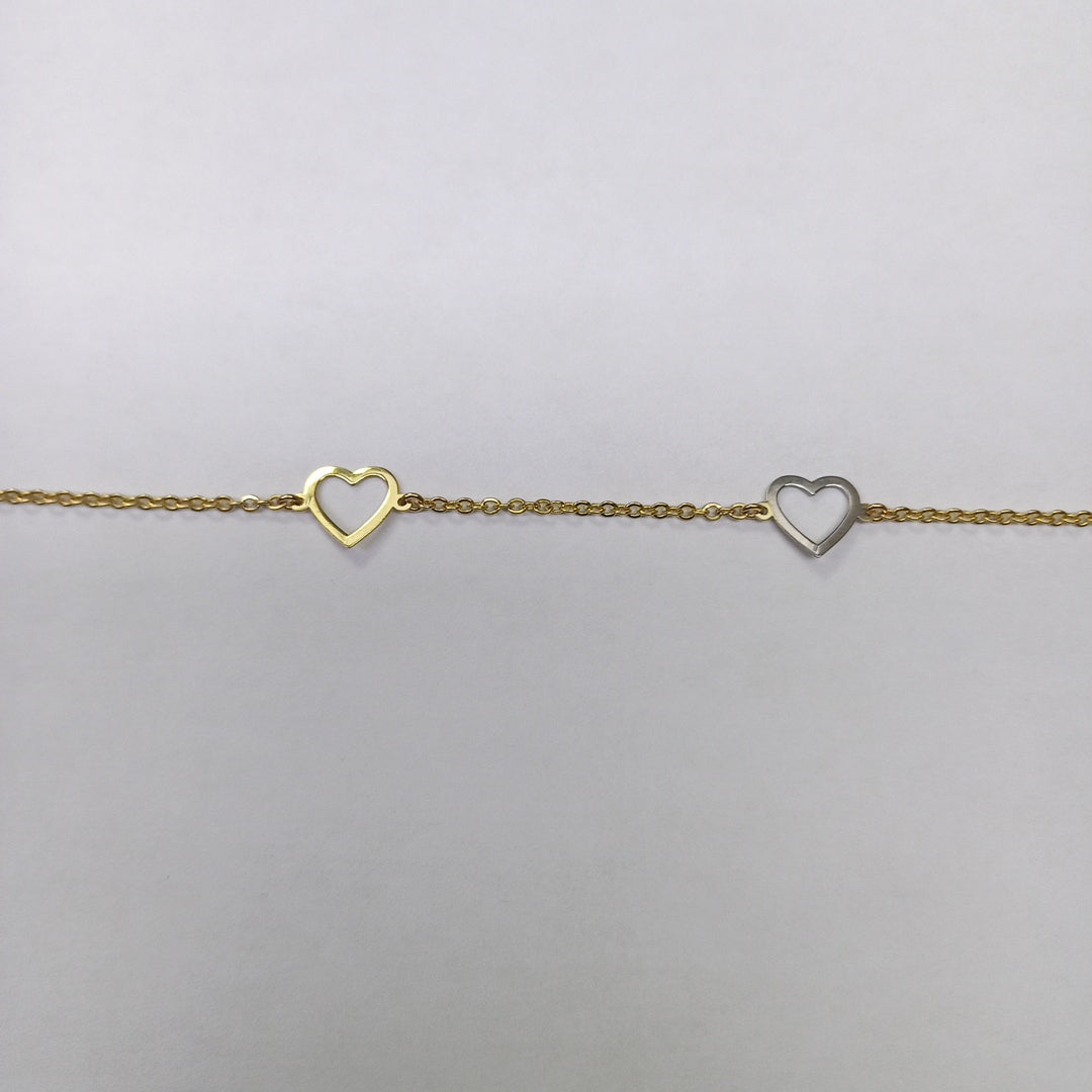 PULSERA ESPECIAL CON CORAZONES CONBINADOS 14K 18 CM 1.7 GR (NUEVO)