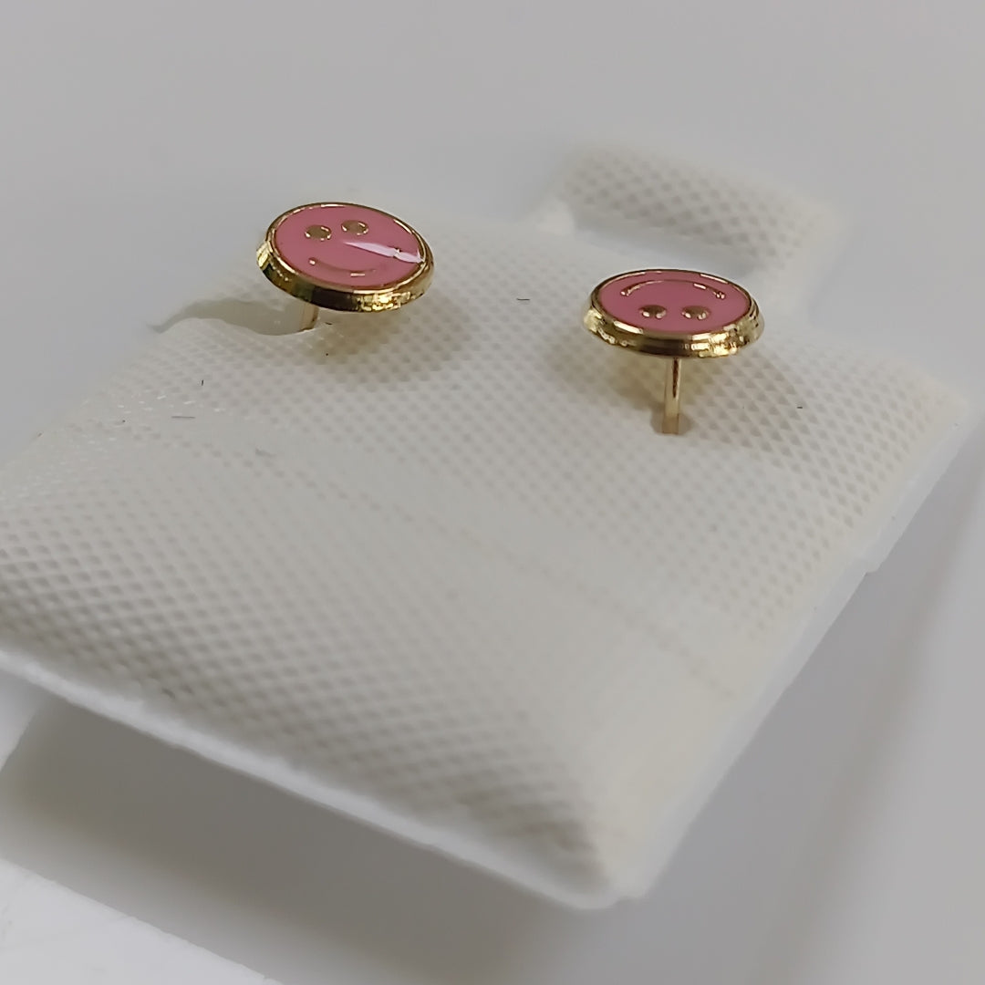BROQUELES BROQUEL FIG SONRISA ESMALTE ROSA 14K 0.1696 GR (NUEVO)