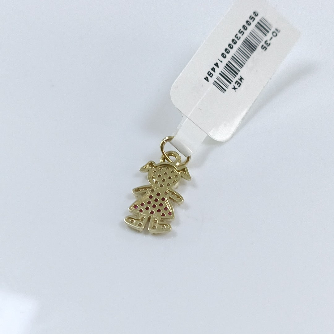 DIJE NIÑA CON CIRCONIAS Y PIEDRAS DE COLOR 10K 1 GR (NUEVO)
