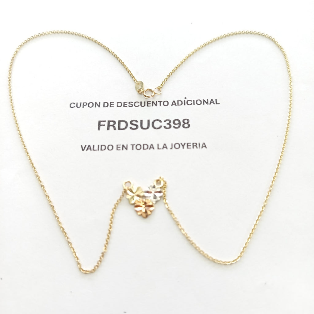 CADENA TEJIDO GARGANTILLA ESPECIAL C FLORES 14K 45 CM 3 GR (NUEVO)