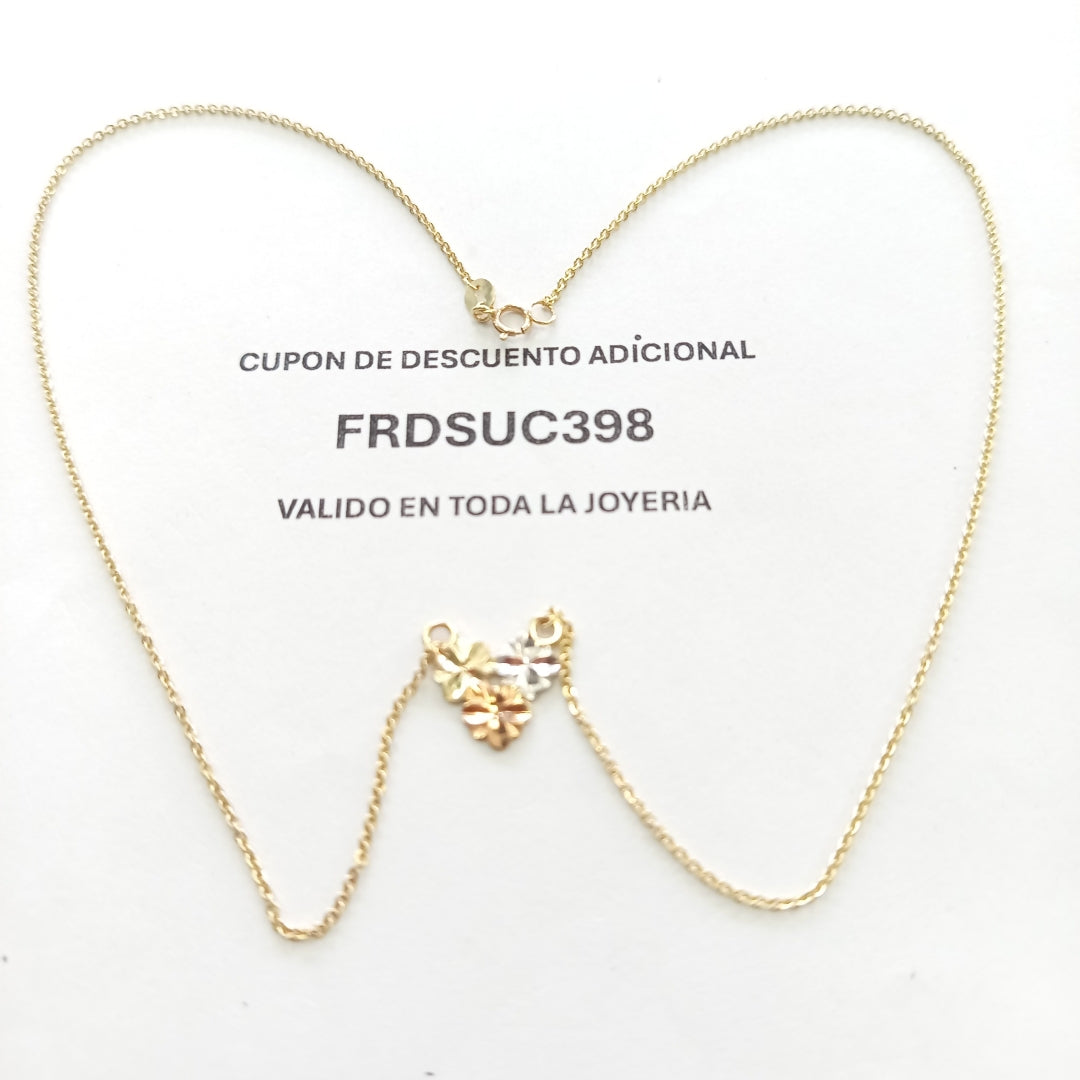 CADENA TEJIDO GARGANTILLA ESPECIAL C FLORES 14K 45 CM 3 GR (NUEVO)