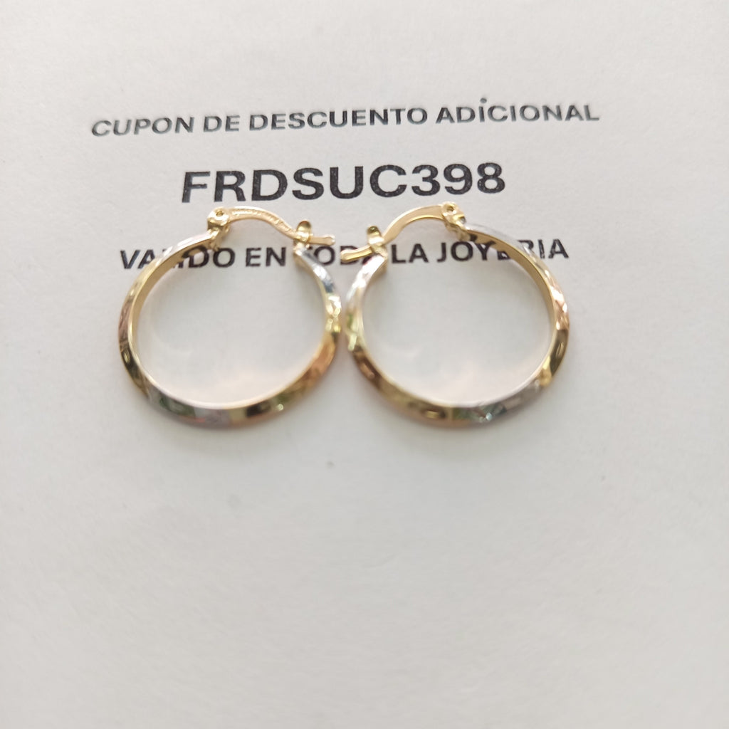 ARETES TEJIDO ARRACADAS BISELADAS COMBINADAS 14K 1.4 GR (NUEVO)