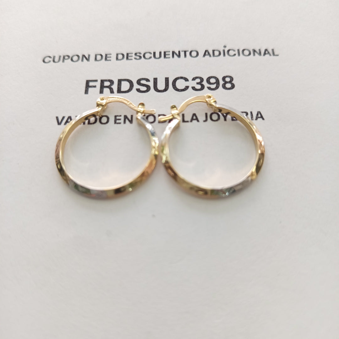 ARETES TEJIDO ARRACADAS BISELADAS COMBINADAS 14K 1.4 GR (NUEVO)
