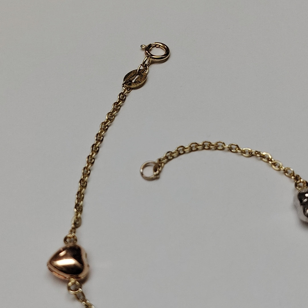 PULSERA ESP CON CORAZONES COMBINADOS 14K 18 CM 1.6 GR (NUEVO)