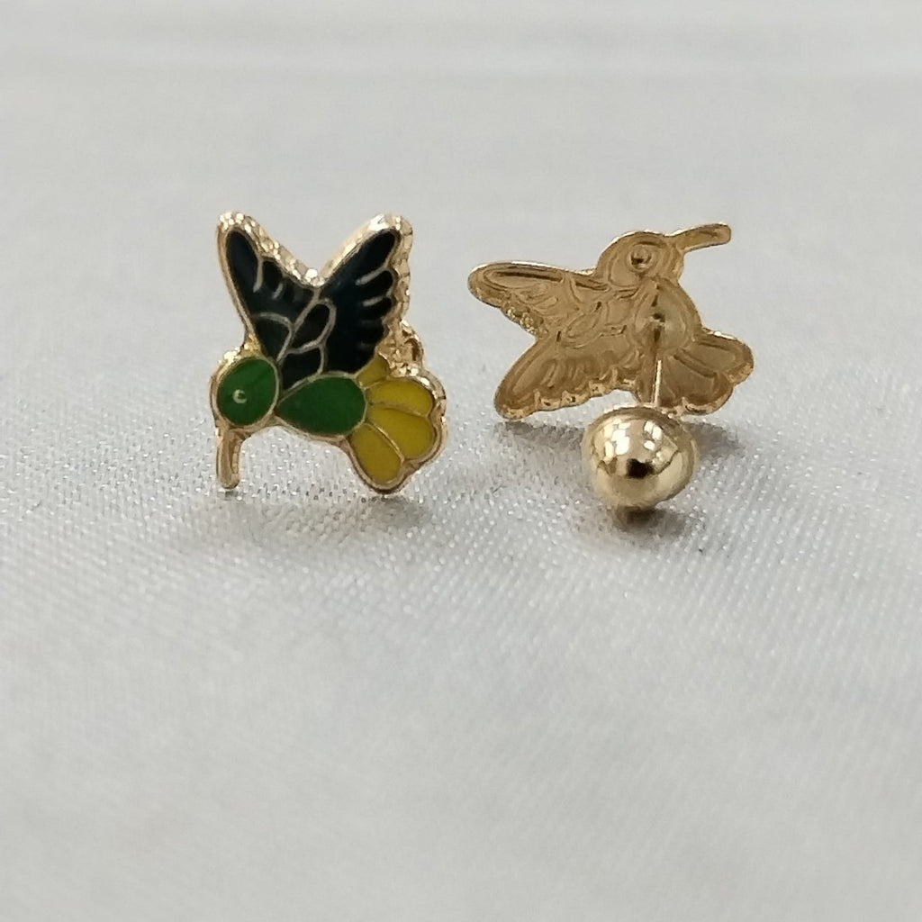 BROQUELES BROQUEL FIG COLIBRI ESMALTE VERDE 14K 0.2138 GR (NUEVO)
