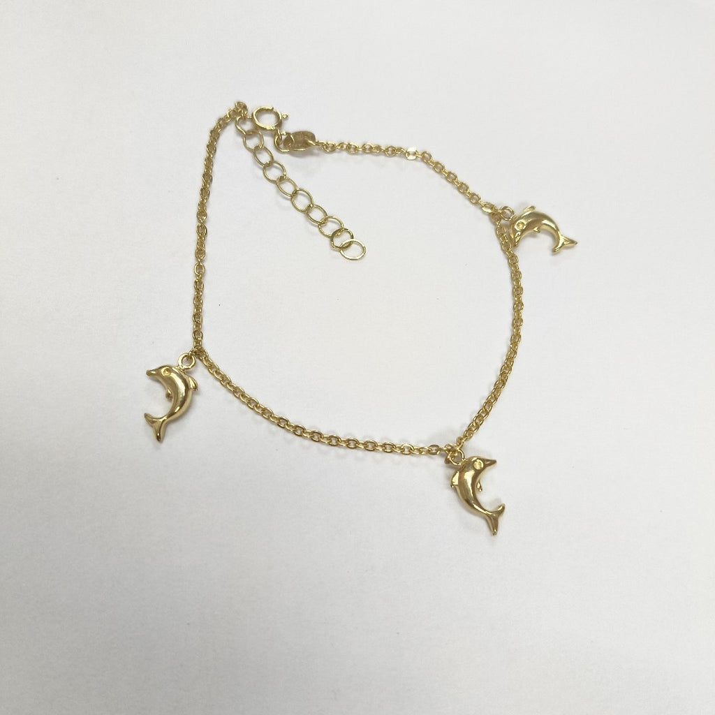 PULSERA ESPECIAL CON DIJES DELFINES 10K 18 CM 1.9 GR (NUEVO)
