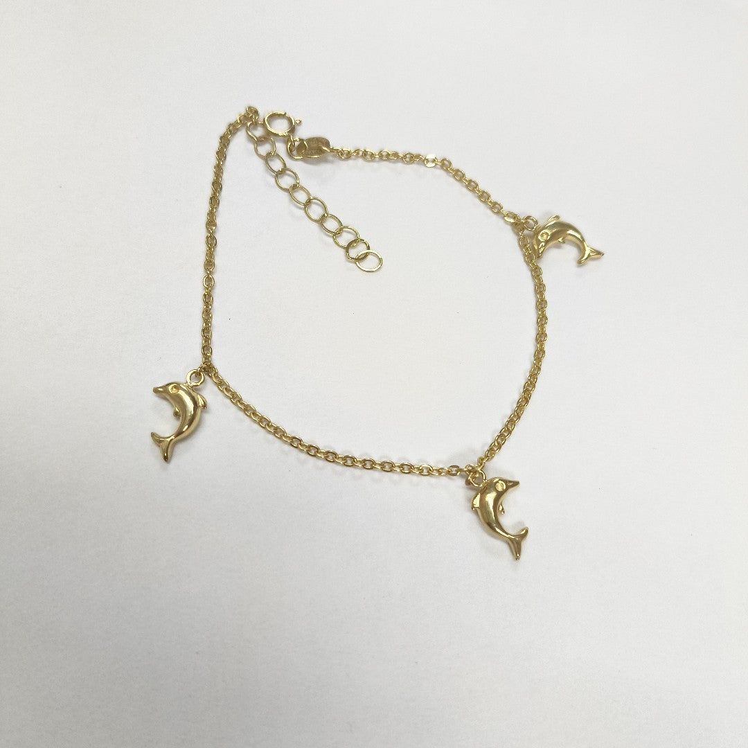 PULSERA ESPECIAL CON DIJES DELFINES 10K 18 CM 1.9 GR (NUEVO)