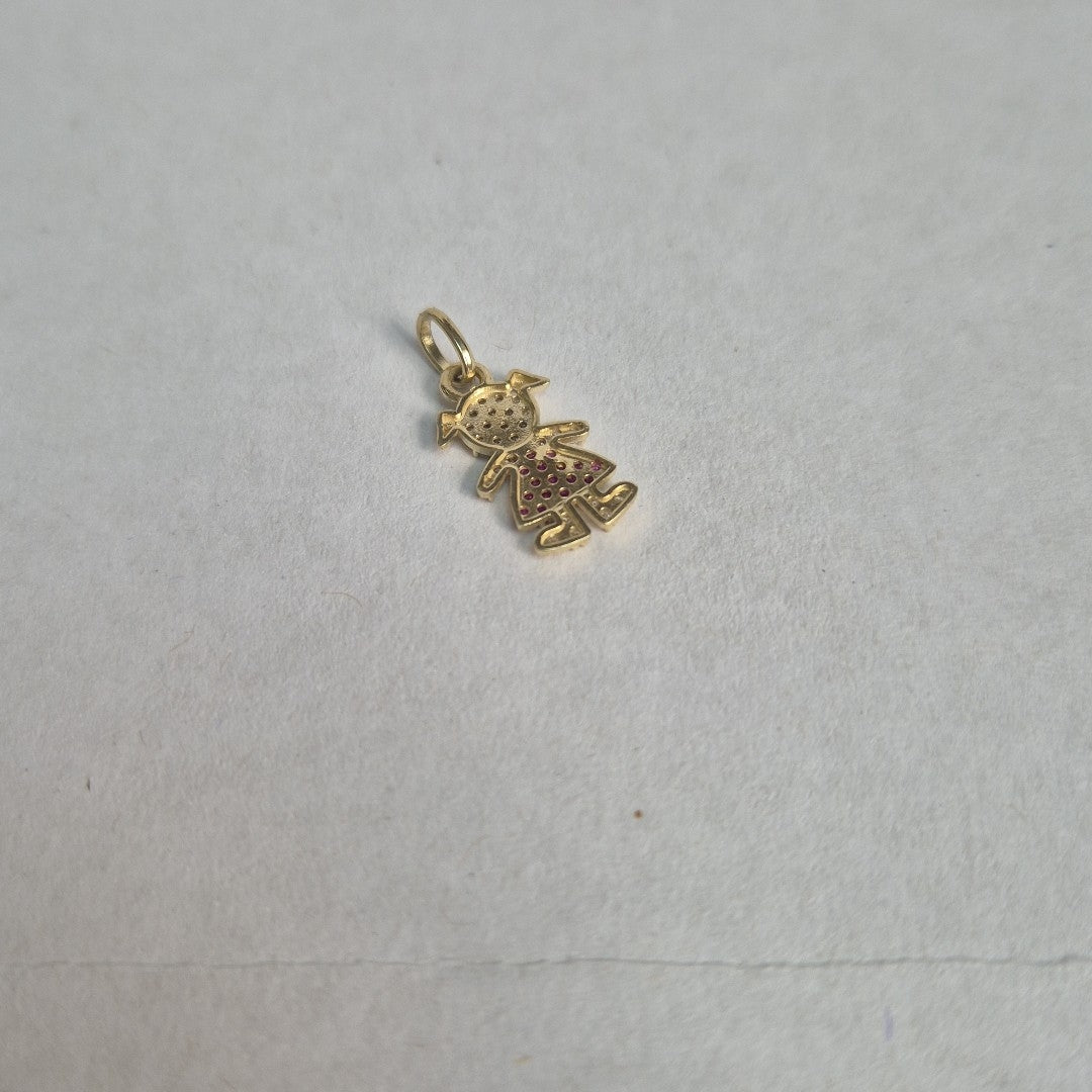 DIJE NIÑA CON CIRCONIAS Y PIEDRAS DE COLOR 10K 1.1 GR (NUEVO)