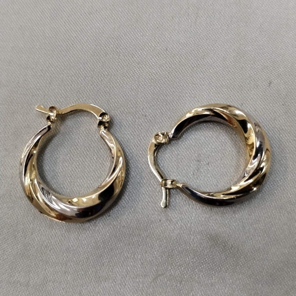 ARETES TEJIDO ARRACADA TRENZADA COMBINADA 14K 1.9 GR (NUEVO)