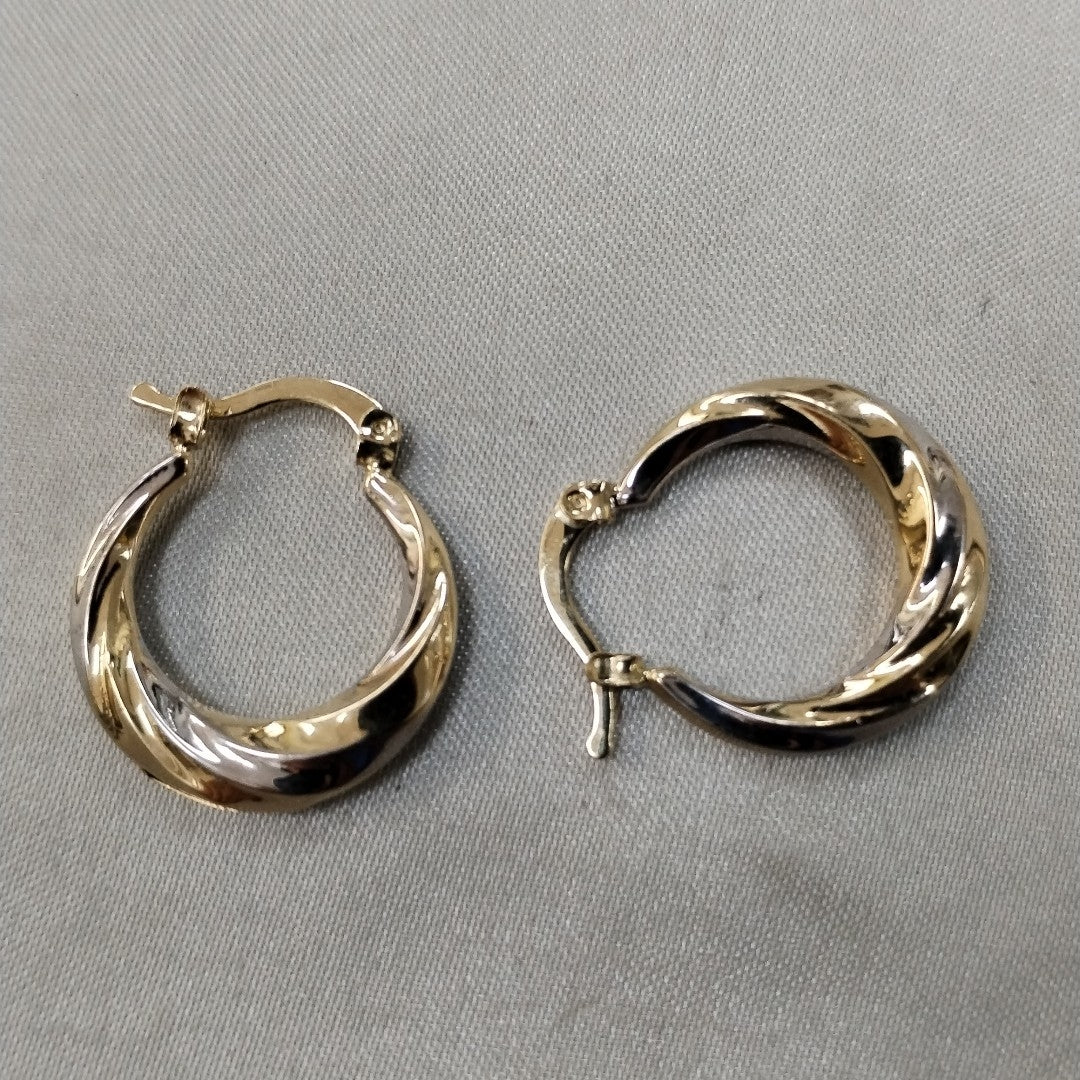 ARETES TEJIDO ARRACADA TRENZADA COMBINADA 14K 1.9 GR (NUEVO)