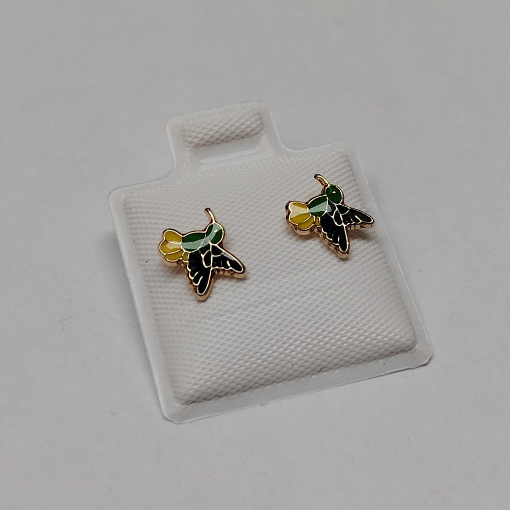 BROQUELES BROQUEL FIG COLIBRI ESMALTE VERDE 14K 0.2138 GR (NUEVO)