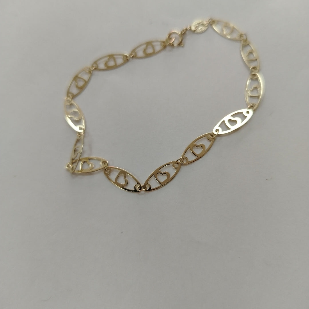 PULSERA TEJIDO ESPECIAL CON CORAZON 14K 18 CM 1.3 GR (NUEVO)