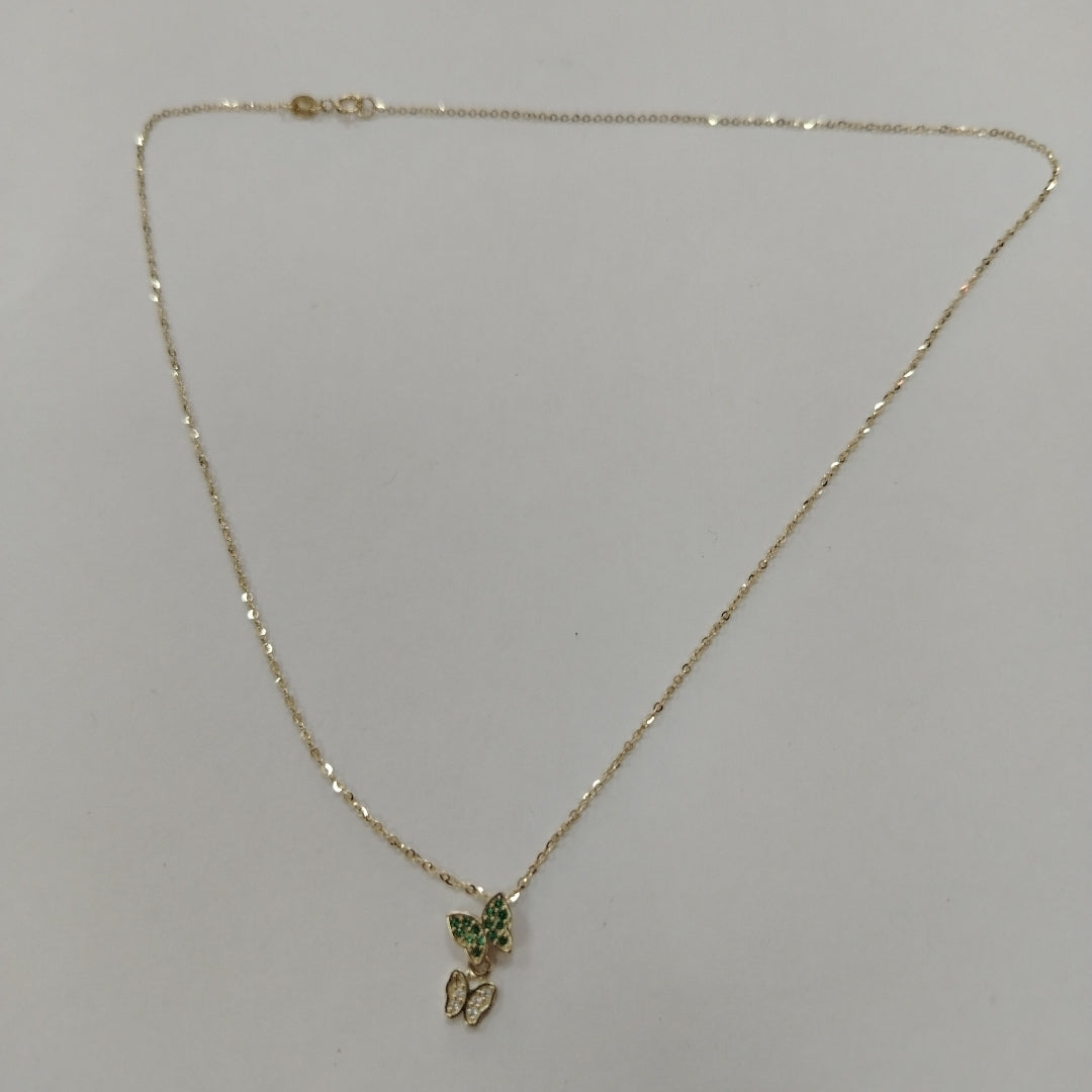CADENA TEJIDO GARGANTILLA CON DIJE MARIPOSAS CIRCONIAS Y PIEDRAS DE COLOR 14K 45 CM 1.9 GR (NUEVO)