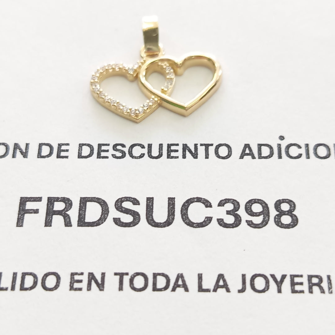 DIJE TEJIDO DOS CORAZONES CON CIRCONIAS 14K 1.4 GR (NUEVO)