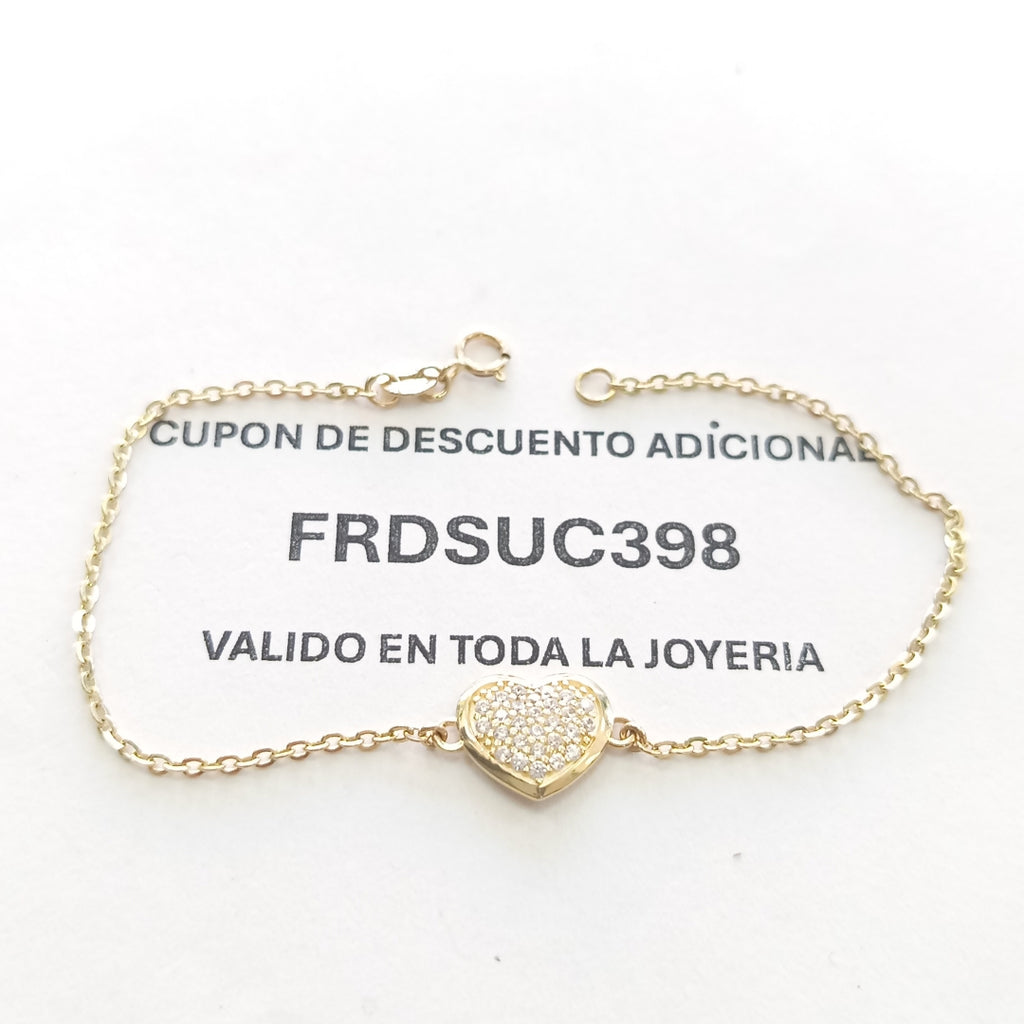 PULSERA TEJIDO ESPECIAL C CORAZON CIRCONIAS 14K 18 CM 2 GR (NUEVO)