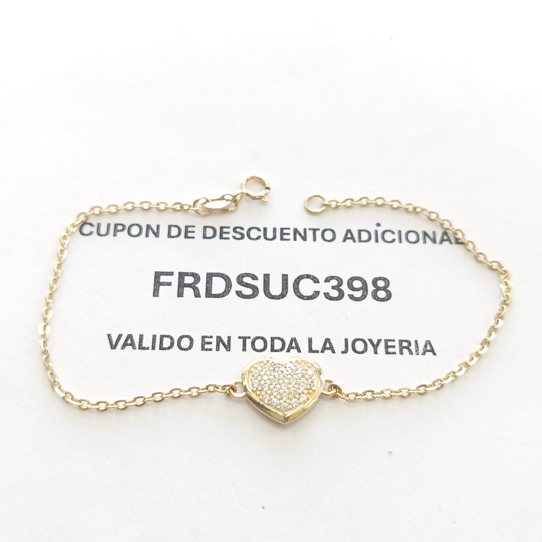 PULSERA TEJIDO ESPECIAL C CORAZON CIRCONIAS 14K 18 CM 2 GR (NUEVO)