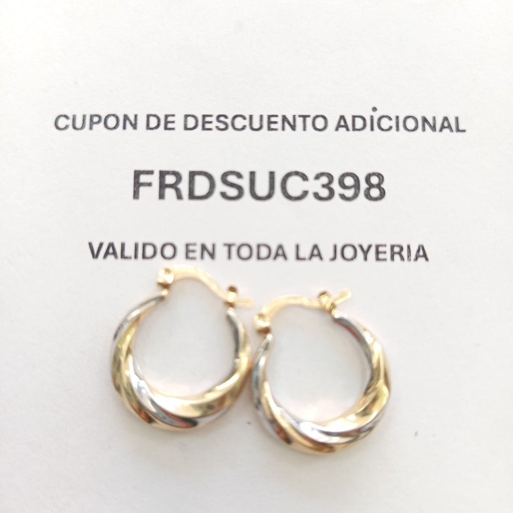 ARETES TEJIDO ARRACADA TRENZADA COMBINADA 14K 1.8 GR (NUEVO)