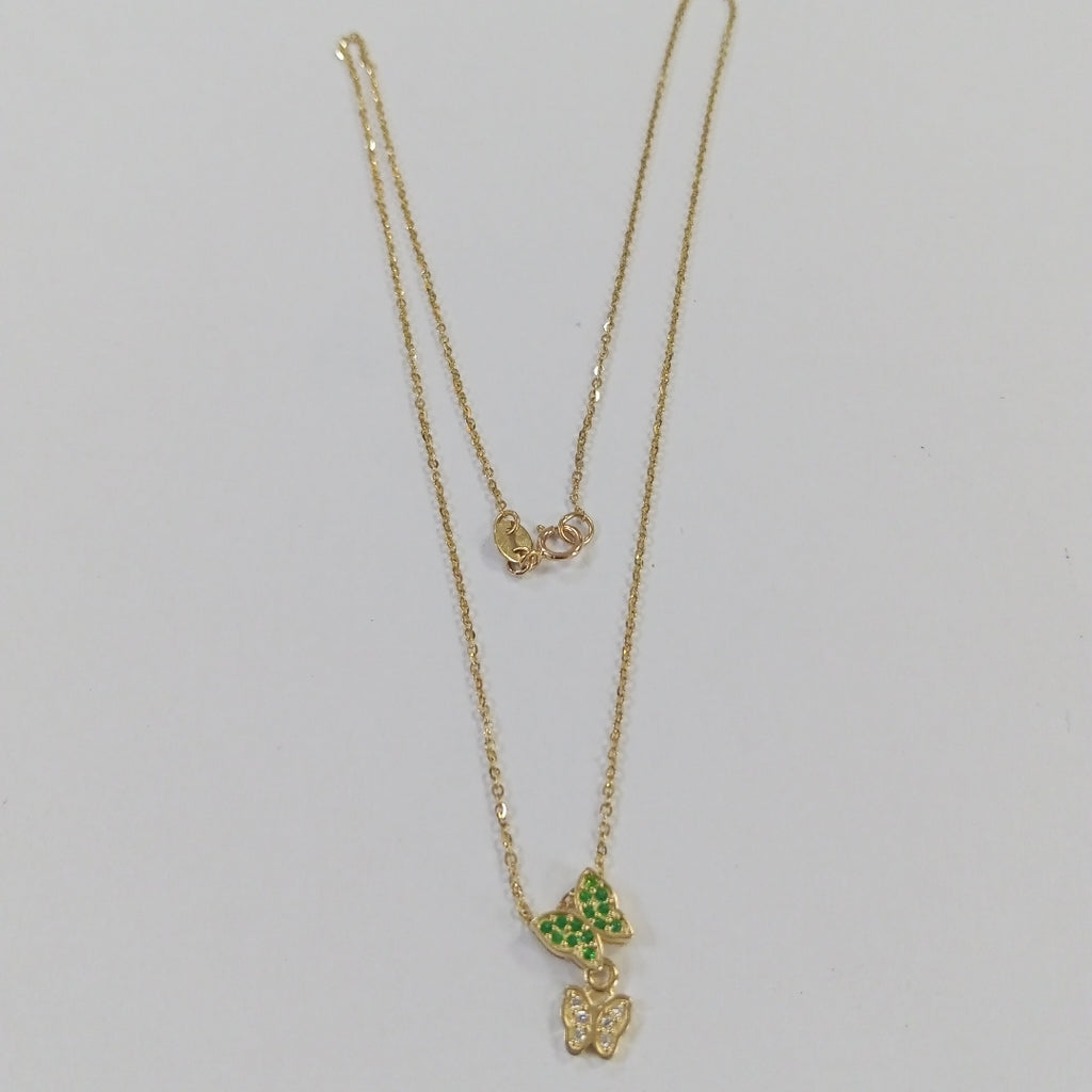 CADENA TEJIDO GARGANTILLA CON DIJE MARIPOSAS CIRCONIAS Y PIEDRAS DE COLOR 14K 45 CM 2 GR (NUEVO)