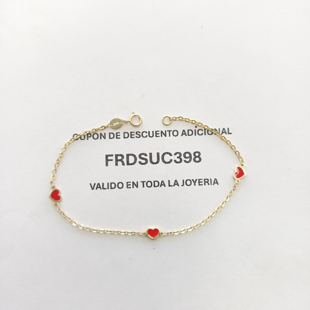 PULSERA ESPECIAL CON CORAZONES 14K 18 CM 1.4 GR (NUEVO)