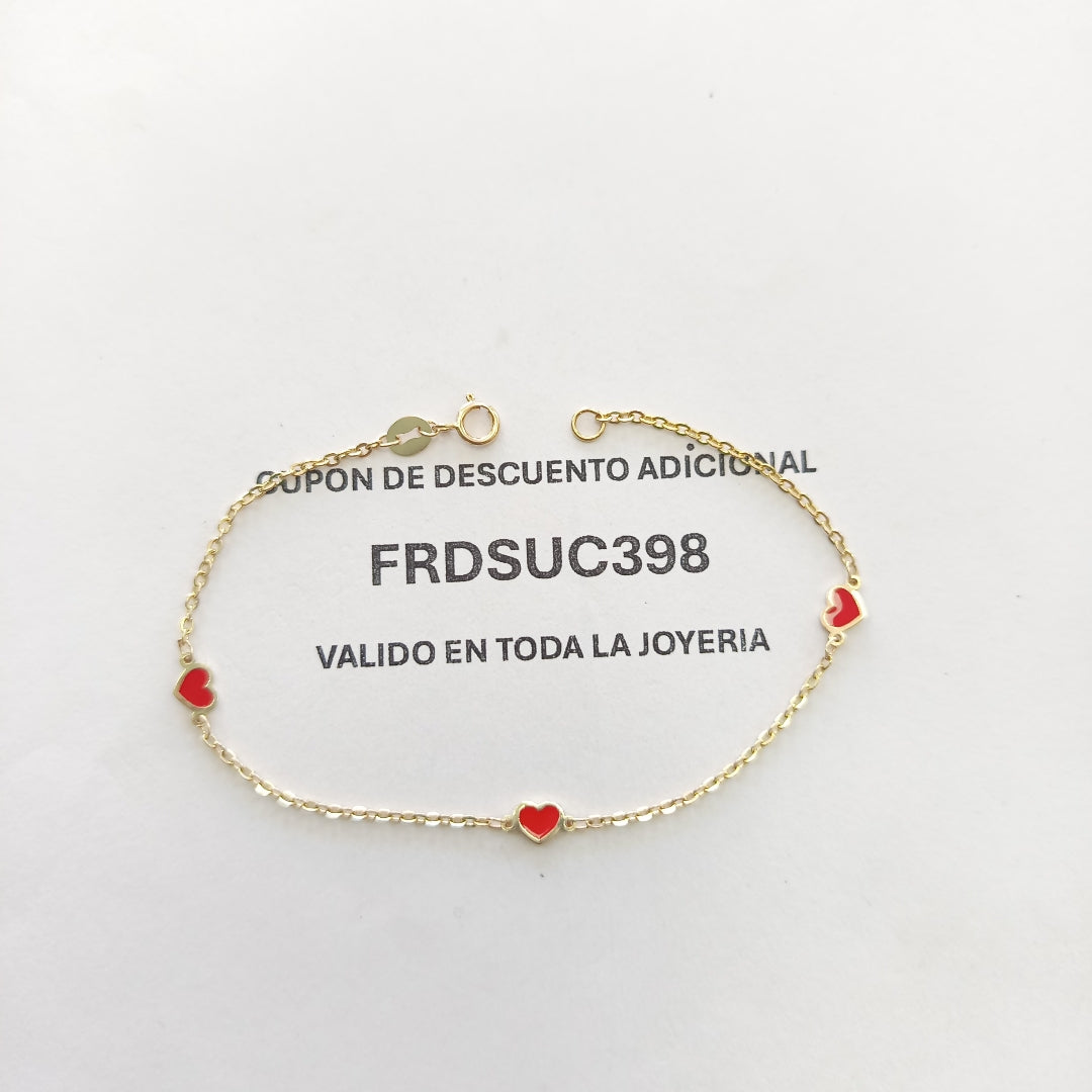 PULSERA ESPECIAL CON CORAZONES 14K 18 CM 1.4 GR (NUEVO)