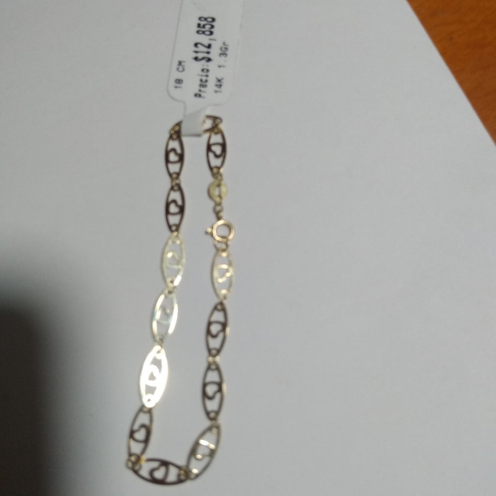 PULSERA TEJIDO ESPECIAL CON CORAZON 14K 18 CM 1.3 GR (NUEVO)