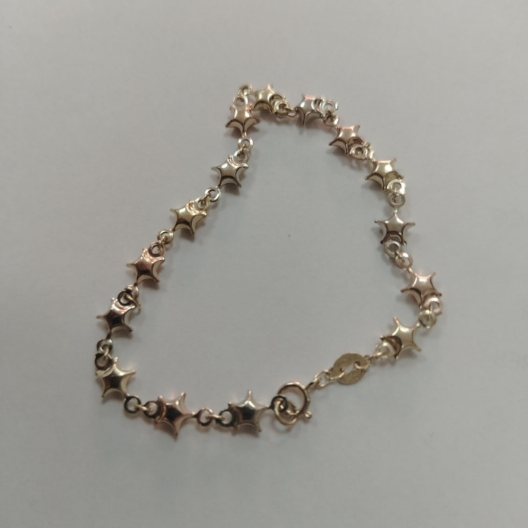 PULSERA TEJIDO ESPECIAL ESTRELLAS COMBINADAS 14K 18 CM 2.3 GR (NUEVO)