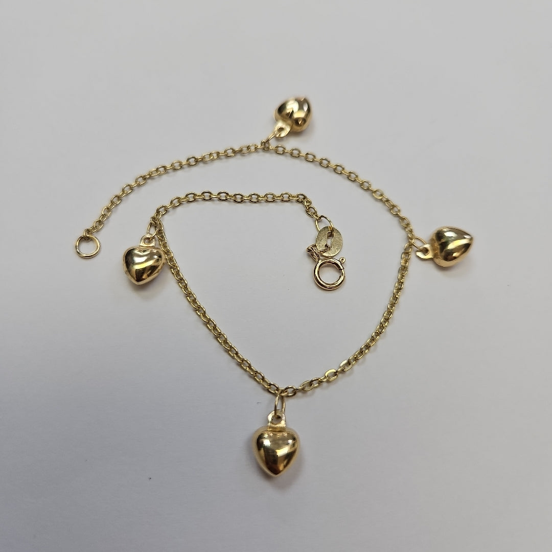 PULSERA ESP CON FIG CORAZONES 14K 18 CM 1.8 GR (NUEVO)