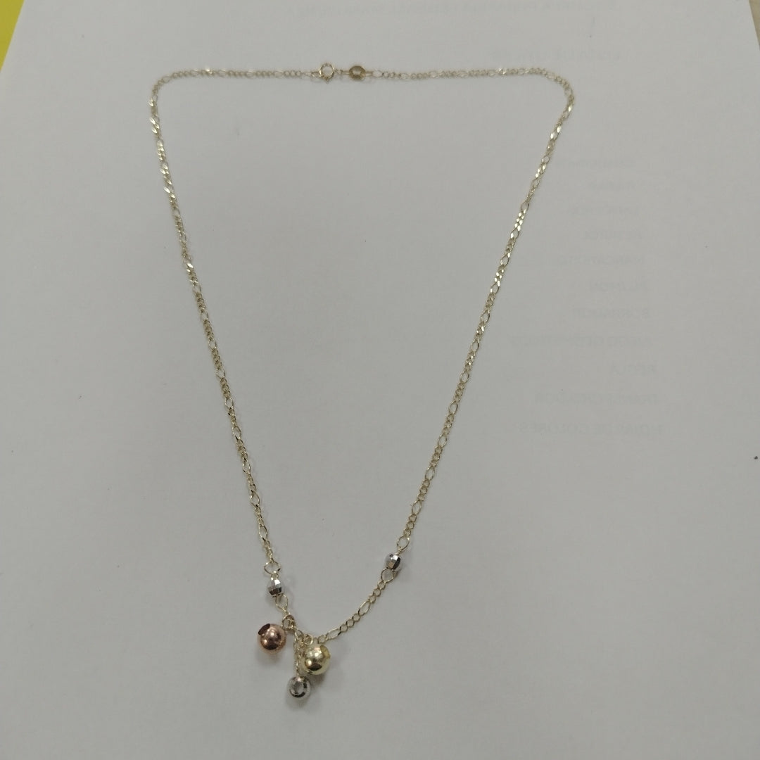 CADENA GARGANTILLA 3X1 CON ESFERAS COMBINADAS 14K 45 CM 3.1 GR (NUEVO)