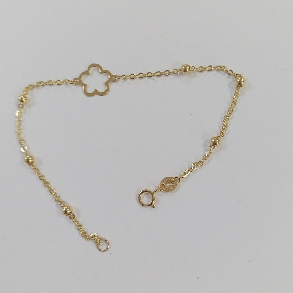 PULSERA TEJIDO ESPECIAL CON FLOR 14K 18 CM 1.6 GR (NUEVO)