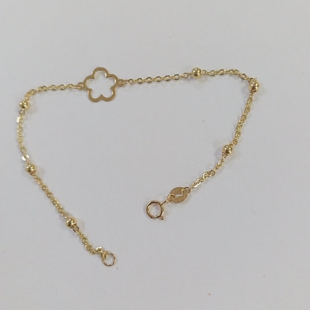 PULSERA TEJIDO ESPECIAL CON FLOR 14K 18 CM 1.6 GR (NUEVO)