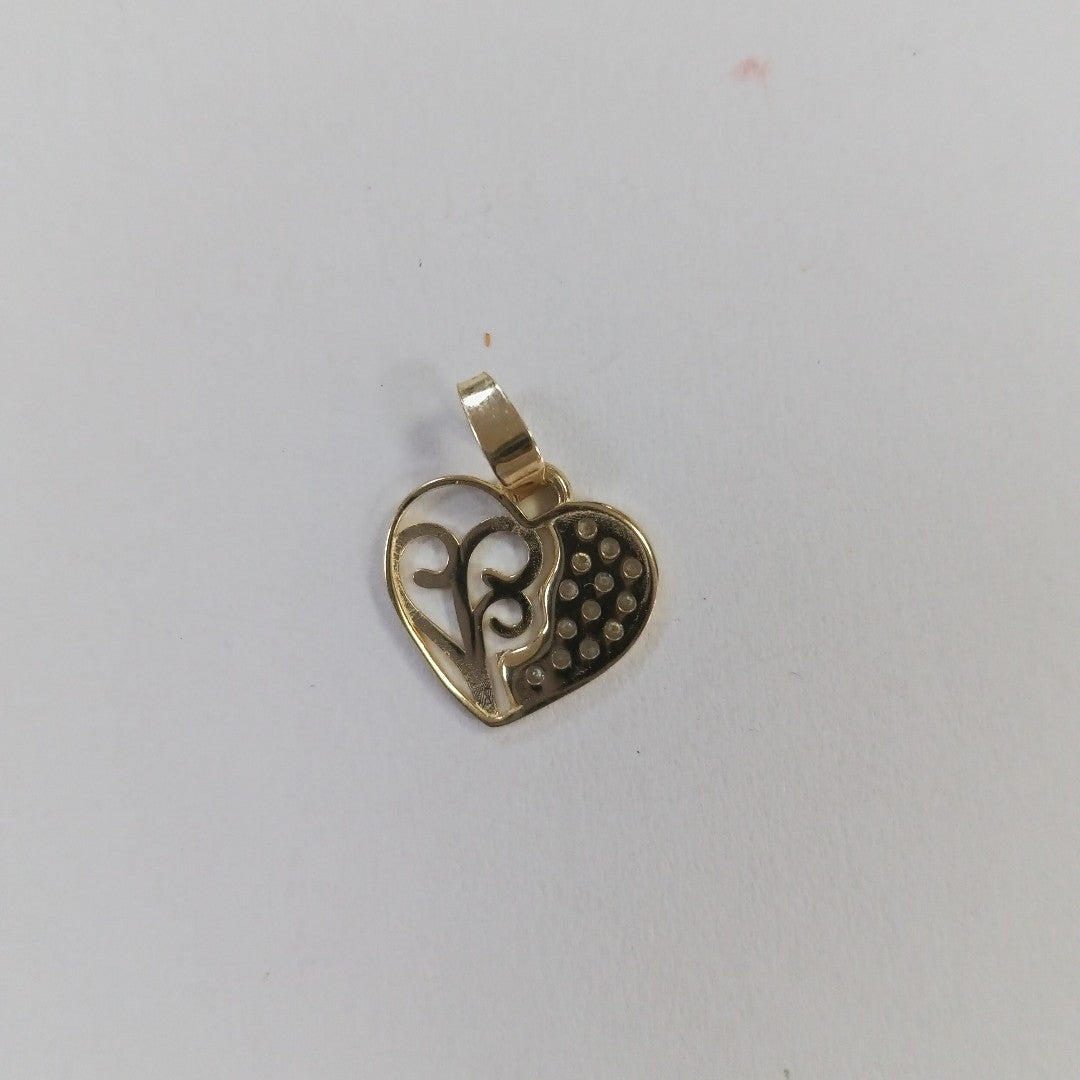 DIJE TEJIDO CORAZON CON CIRCONIAS Y ARBOL DE LA VIDA 14K 0.9 GR (NUEVO)