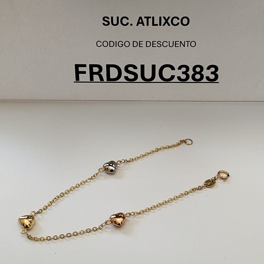 PULSERA ESP CON CORAZONES COMBINADOS 14K 18 CM 1.6 GR (NUEVO)
