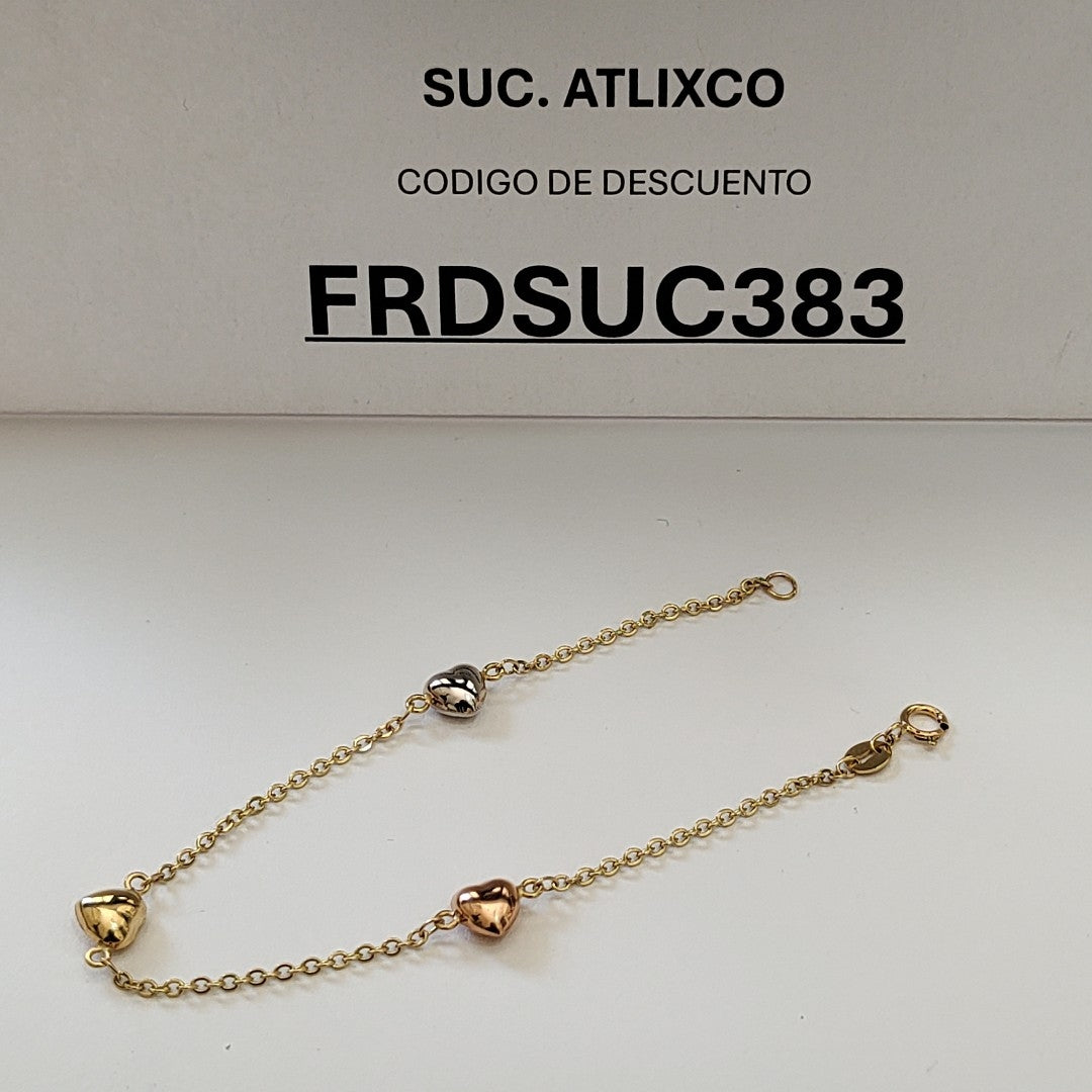 PULSERA ESP CON CORAZONES COMBINADOS 14K 18 CM 1.6 GR (NUEVO)