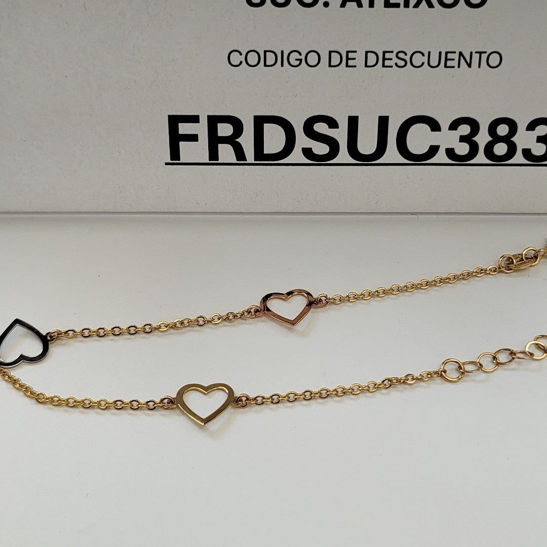 PULSERA ESPECIAL CON CORAZONES CONBINADOS 14K 18 CM 1.7 GR (NUEVO)