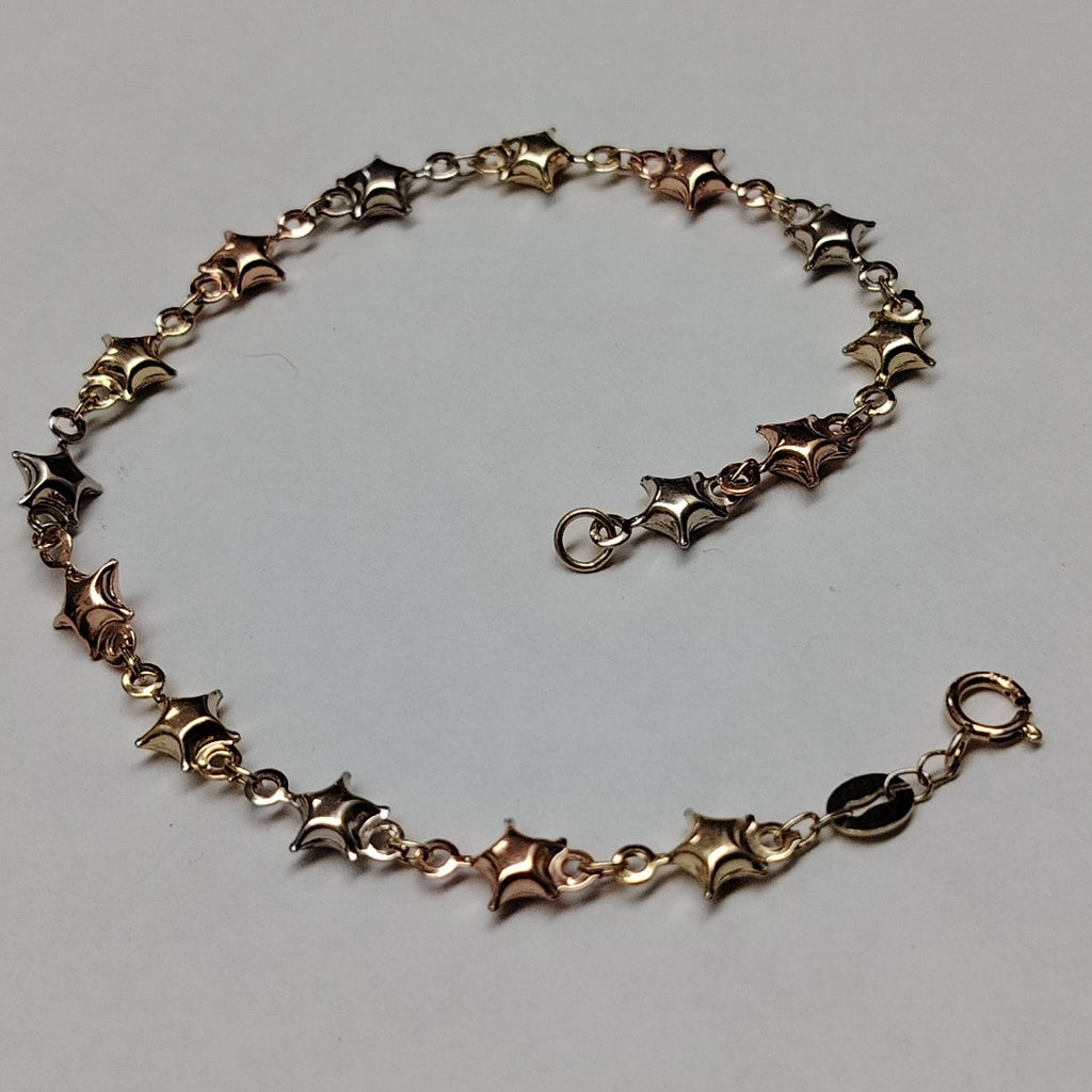PULSERA TEJIDO ESPECIAL ESTRELLAS COMBINADAS 14K 18 CM 2.3 GR (NUEVO)