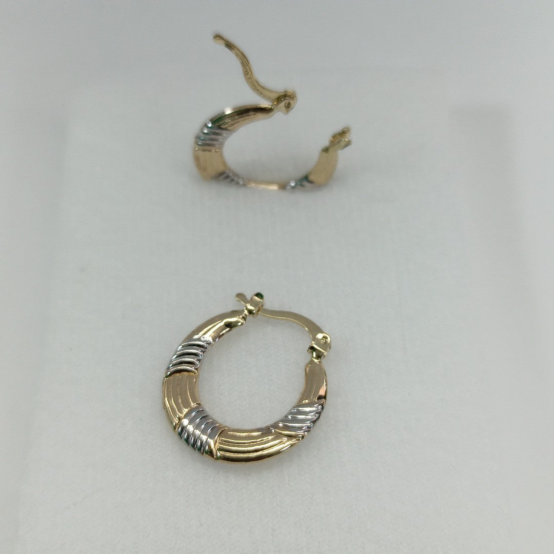 ARETES TEJIDO ARRACADAS COMBINADAS HUECAS 14K 1.9 GR (NUEVO)