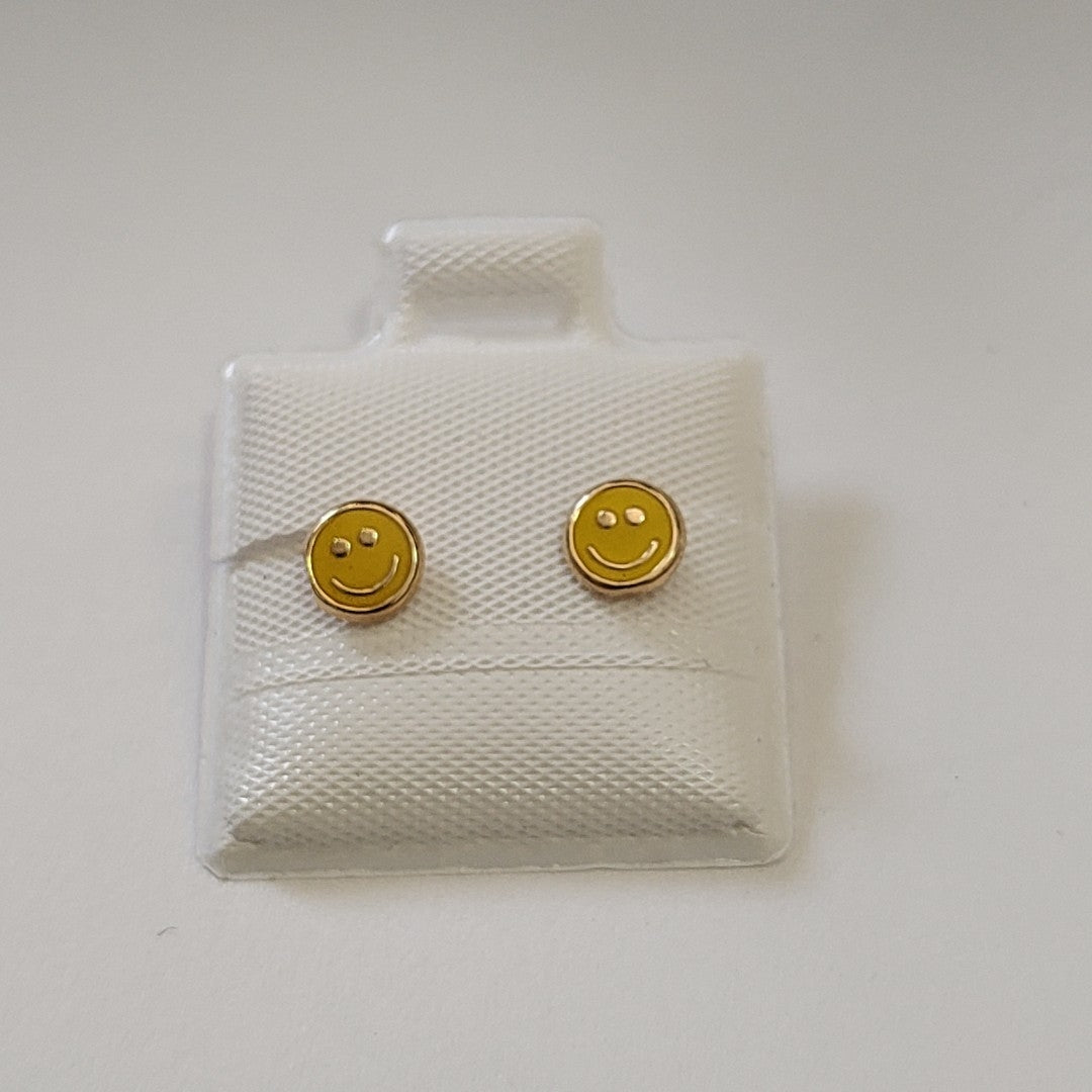 BROQUELES BROQUEL FIG SONRISA ESMALTE AMARILLO 14K 0.2074 GR (NUEVO)