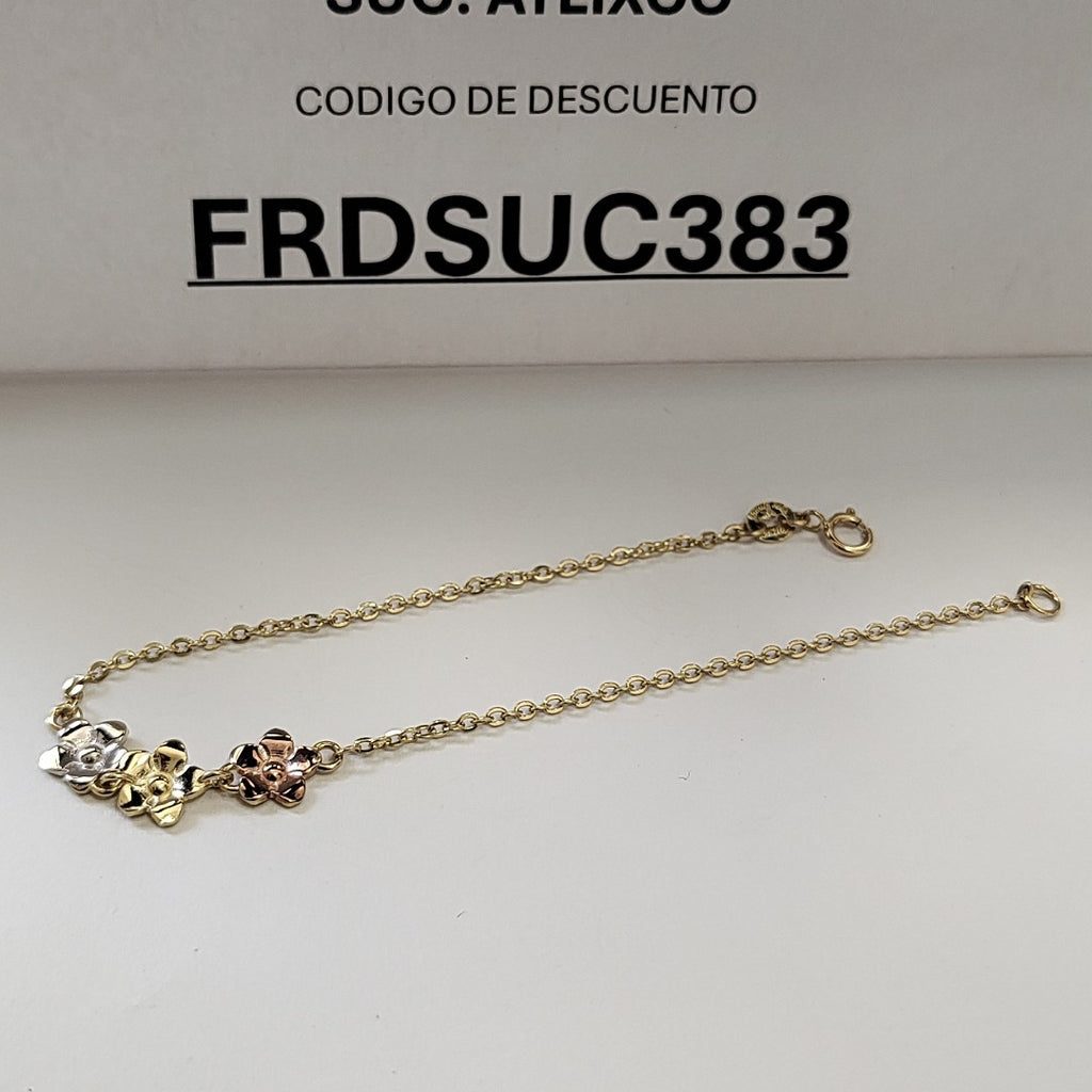 PULSERA TEJIDO ESPECIAL FIG FLORES 14K 18 CM 2.1 GR (NUEVO)