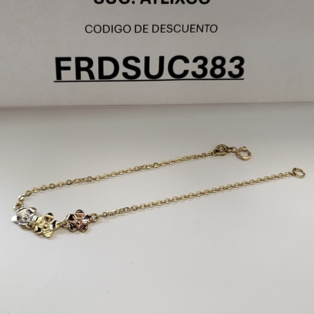 PULSERA TEJIDO ESPECIAL FIG FLORES 14K 18 CM 2.1 GR (NUEVO)
