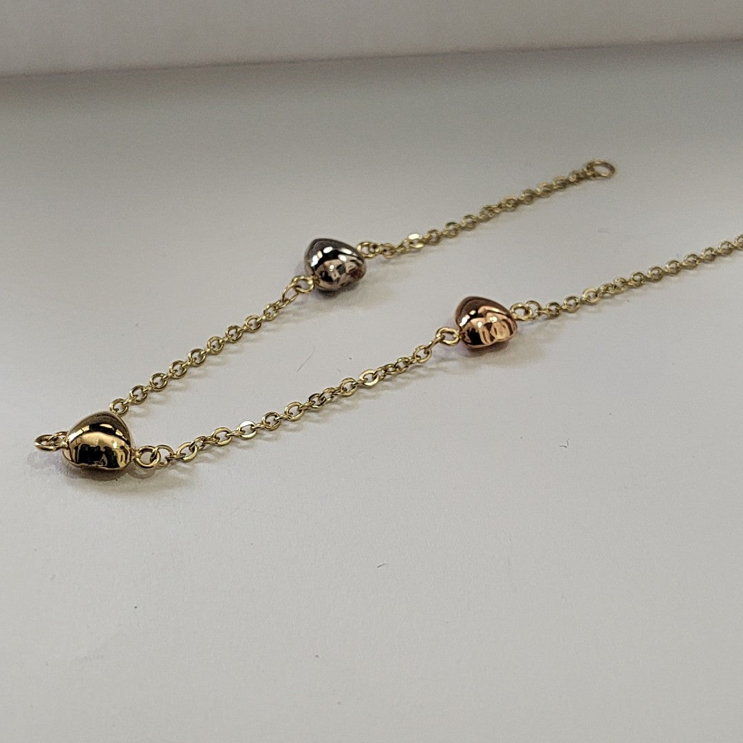 PULSERA ESP CON CORAZONES COMBINADOS 14K 18 CM 1.6 GR (NUEVO)