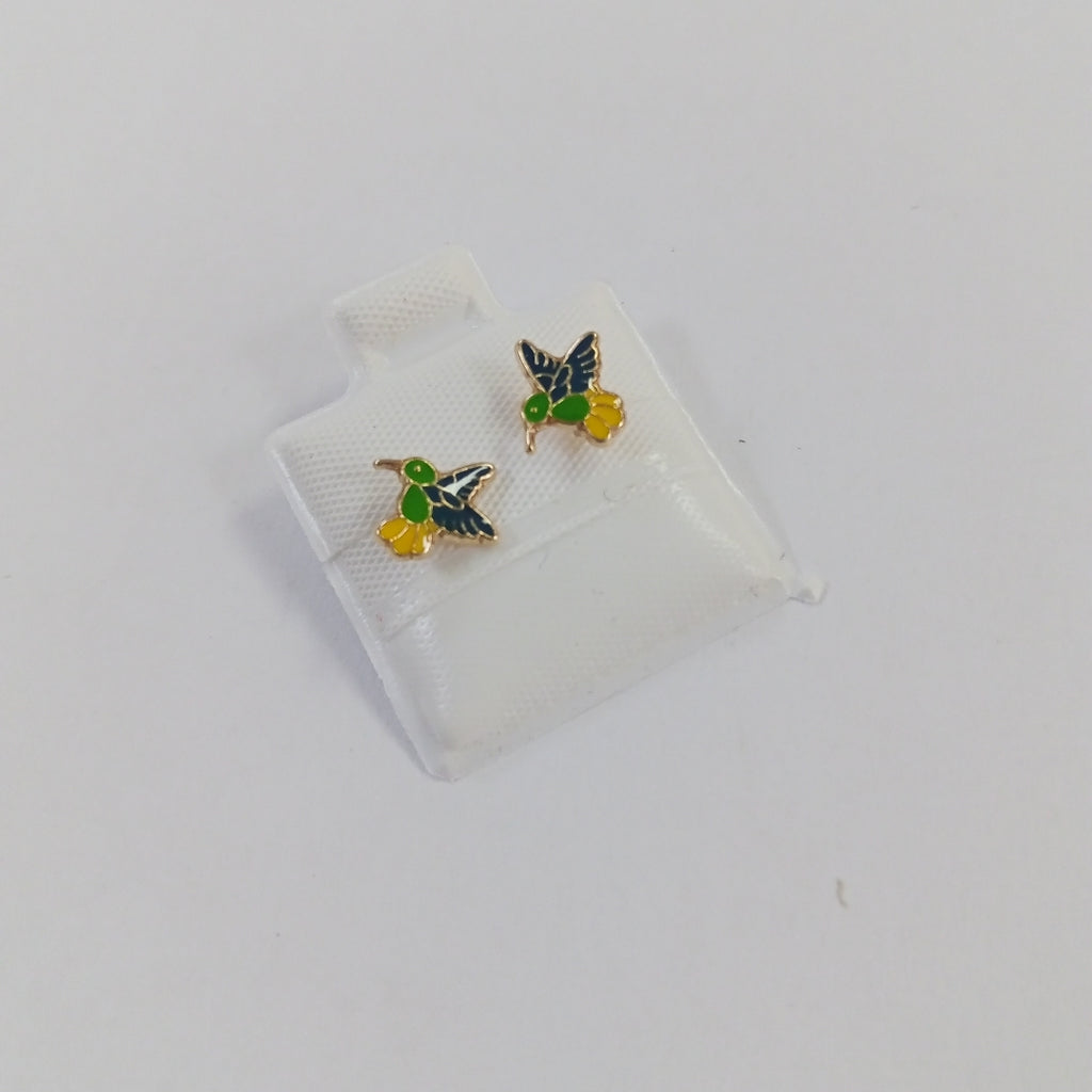 BROQUELES BROQUEL FIG COLIBRI ESMALTE VERDE 14K 0.2138 GR (NUEVO)